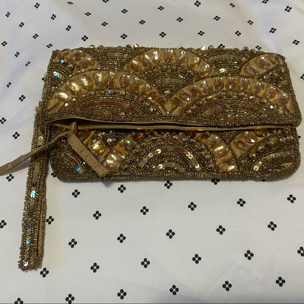 Multi beaded Gold Wristlet Bag